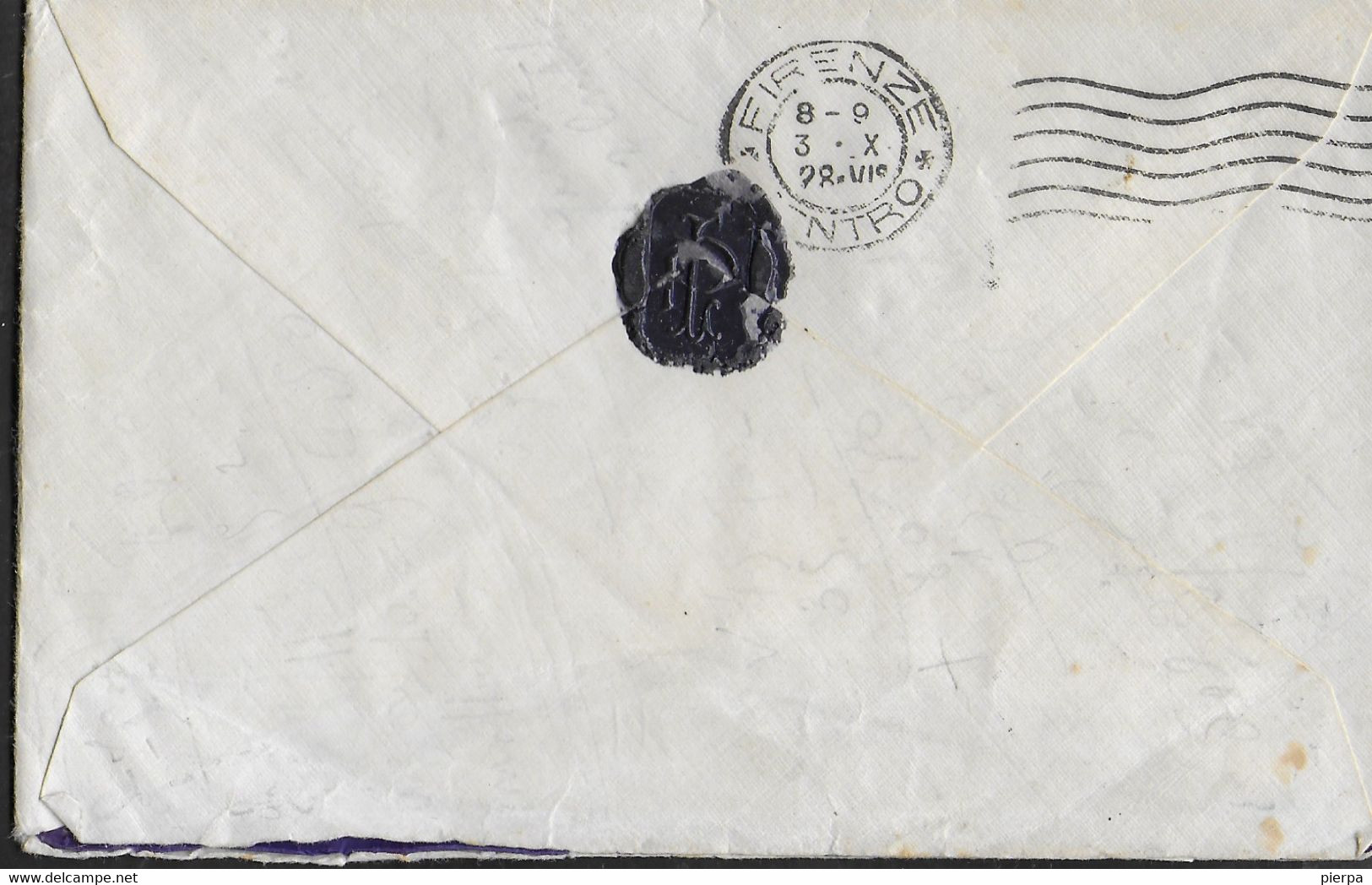 STORIA POSTALE EGEO - ANNULLO CSLR "UFFICIO POSTALE TELEGRAFICO*24.9.28* COO" (p.4) SU BUSTA PER FIRENZE - Egée (Coo)