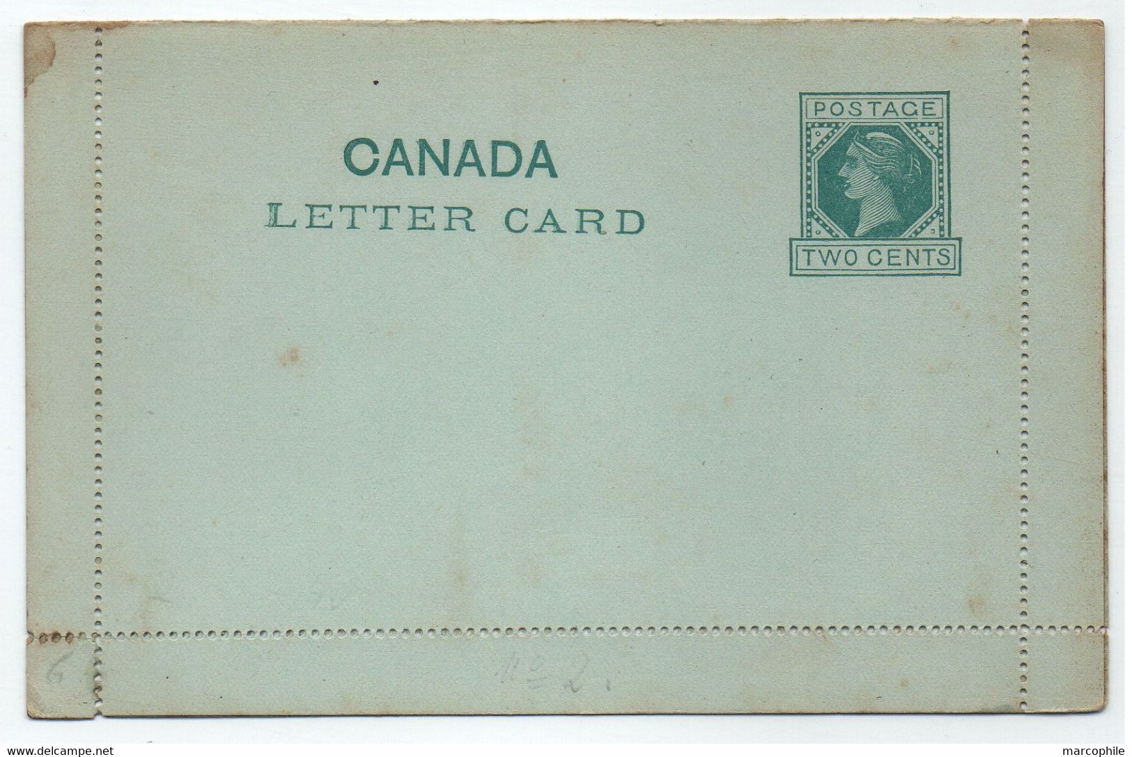 CANADA - QV / ENTIER POSTAL 2 C. VERT SUR VERT- CARTE LETTRE (ref 8614e) - 1860-1899 Règne De Victoria