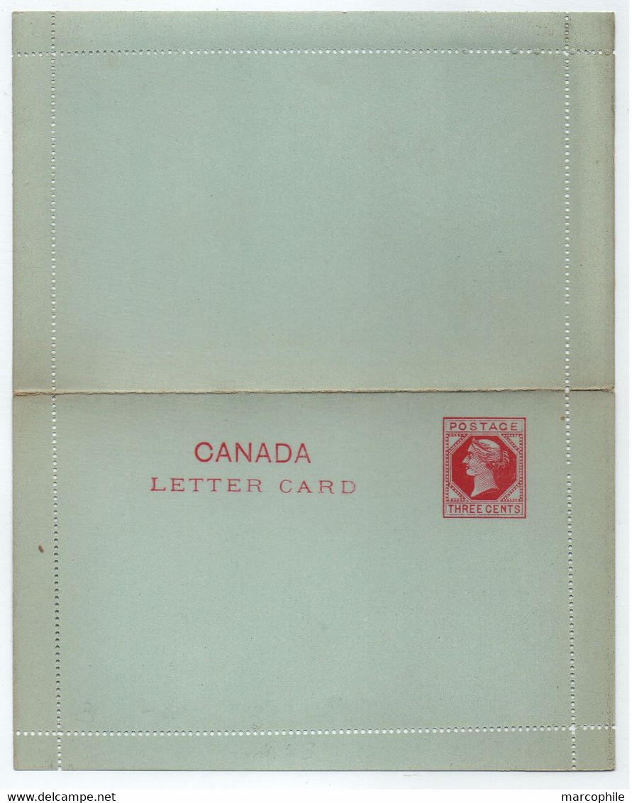 CANADA - QV / ENTIER POSTAL 3 C. ROUGE  SUR VERT- CARTE LETTRE (ref 8614a) - 1860-1899 Règne De Victoria