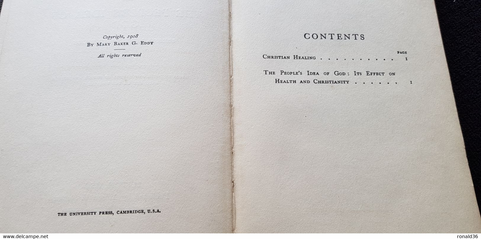 Livre 1909 Reliure Noire CHRISTIAN HEALING And THE PEOPLE'S IDEA OF GOD Sermons Delivered At Boston USA Mary Baker Eddy - Autres & Non Classés