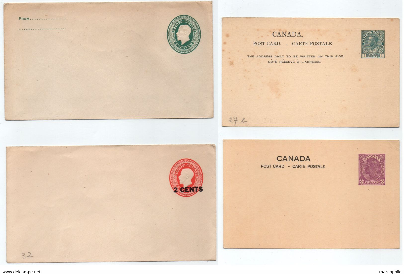CANADA - ROIS / 4 ENTIERS POSTAUX TOUS DIFFERENTS - STATIONERY (ref 8619) - 1903-1954 Kings