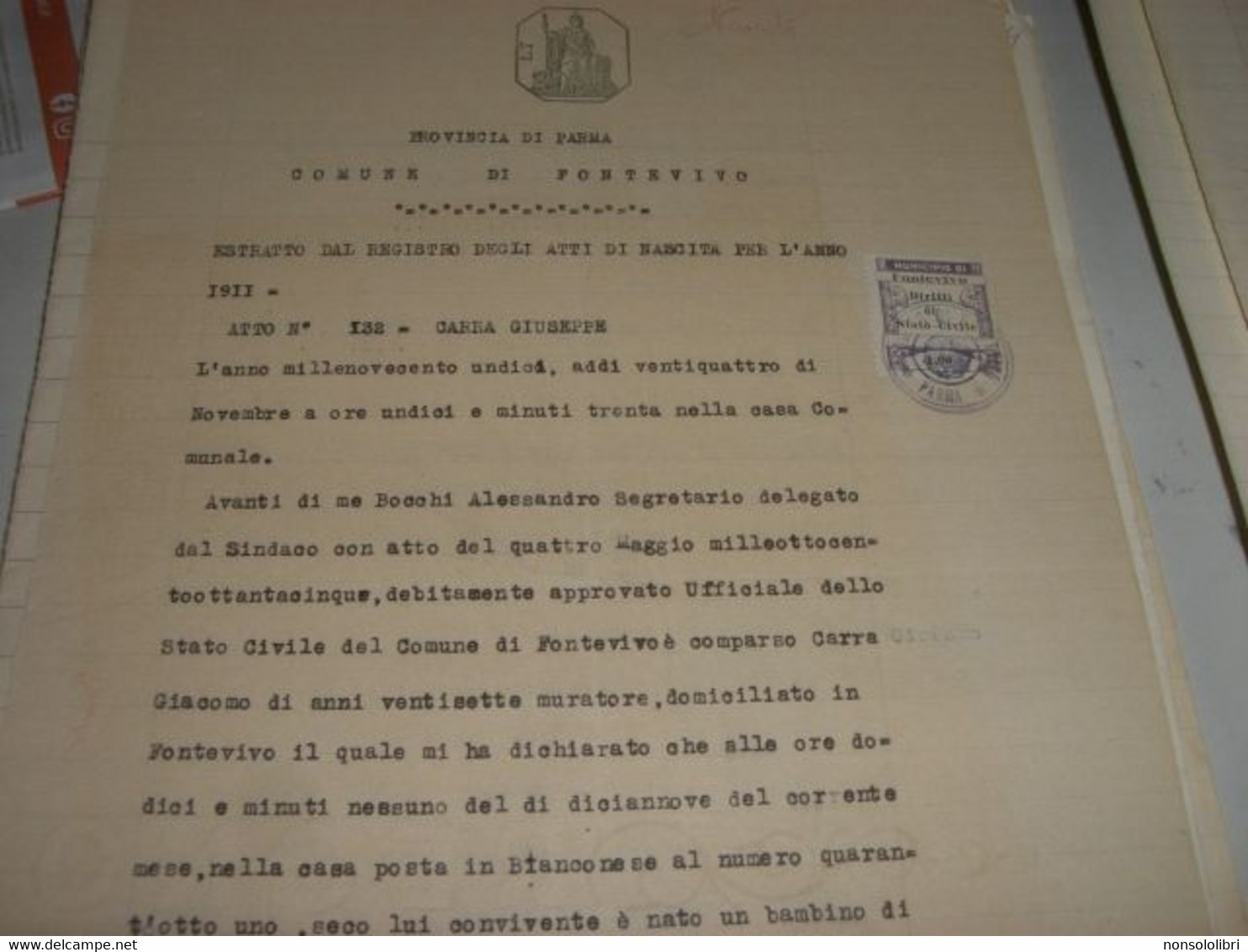 DOCUMENTO CON MARCA MUNICIPALE FONTEVIVO 1931 - Historical Documents