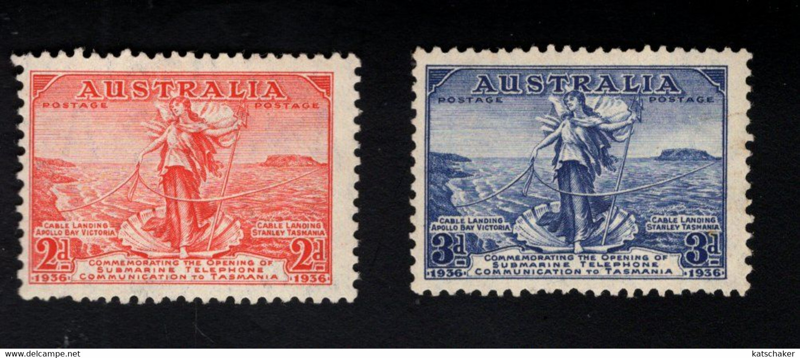 1371688595 1936 SCOTT 157 158 (XX)  POSTFRIS MINT NEVER HINGED POSTFRISCH EINWANDFREI  -  AUSTRALIA TASMANIA TELEPHONE - Mint Stamps