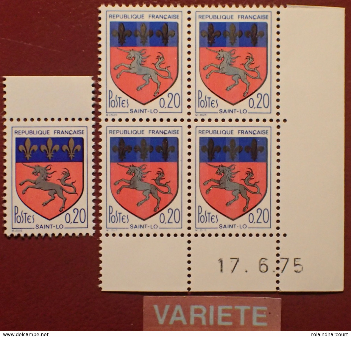 R1337/640 - 1975 - BLASON DE SAINT-LÔ  N°1510 (x1t) Et 1510i BLOC NEUF** CdF CD - VARIETE ➤➤➤ Fleurs De Lys Noires Et Or - Unused Stamps