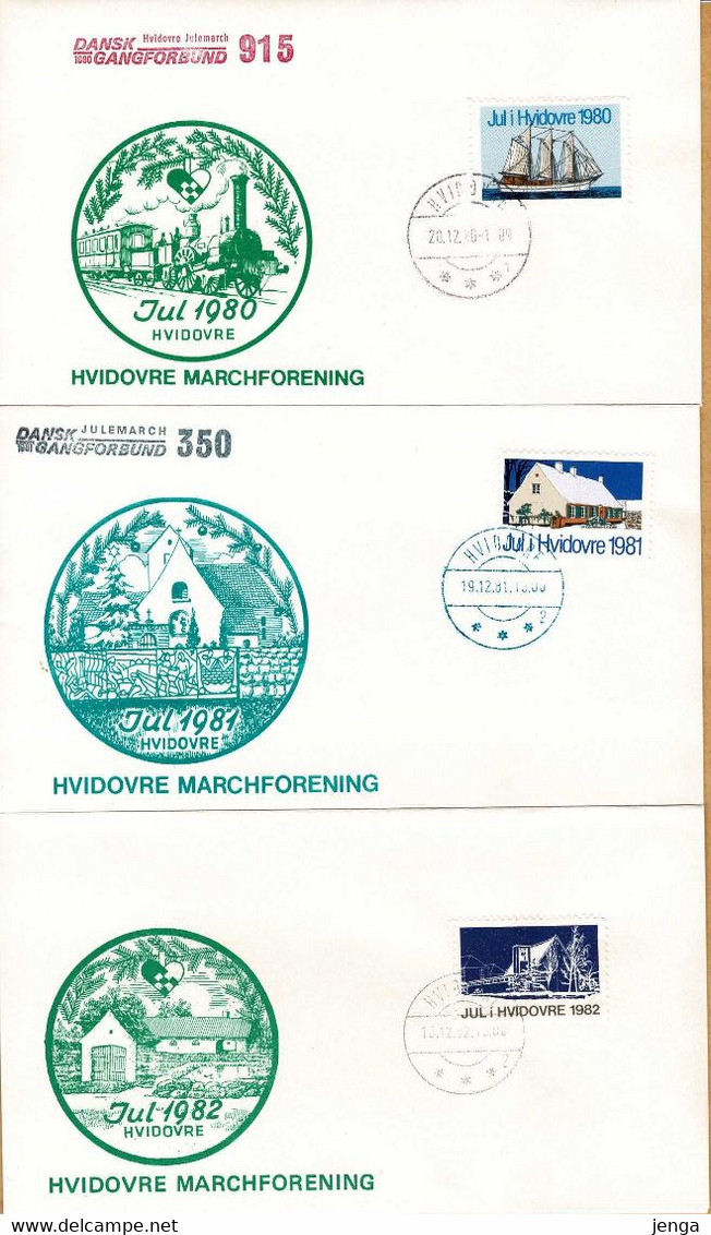 Denmark 1980 - 1982.  3 Covers With Local Christmas Seals Hvidovre. - Cartes-maximum (CM)