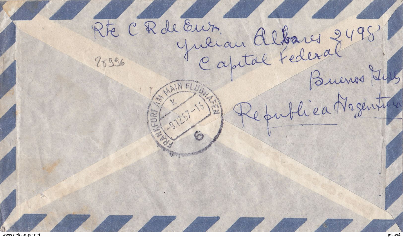 25996# ARGENTINE LETTRE PAR AVION RETOUR LIEU DE DESTINATION MANQUE Obl BUENOS AIRES ARGENTINA 1967 ALEMANIA ZONA RUSA - Lettres & Documents