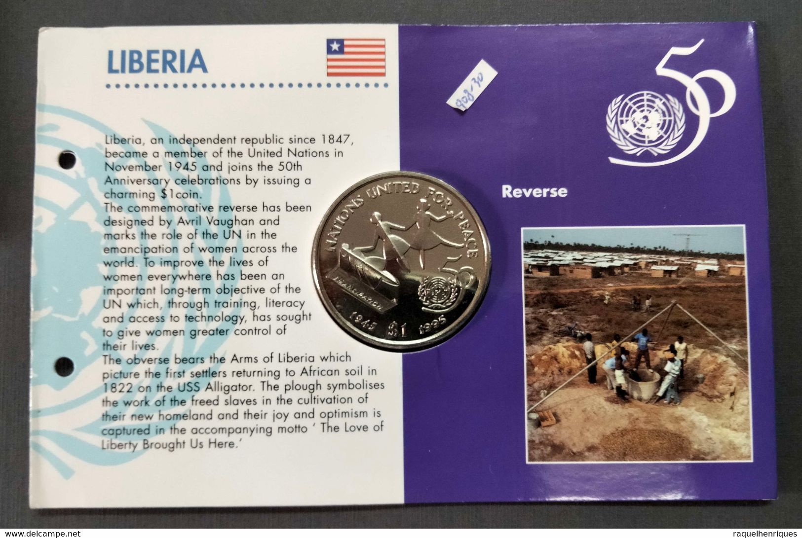LIBERIA 1 DOLLAR 1995 KM#412 United Nations - 50 Years CARD BU (CRL5#09) - Liberia