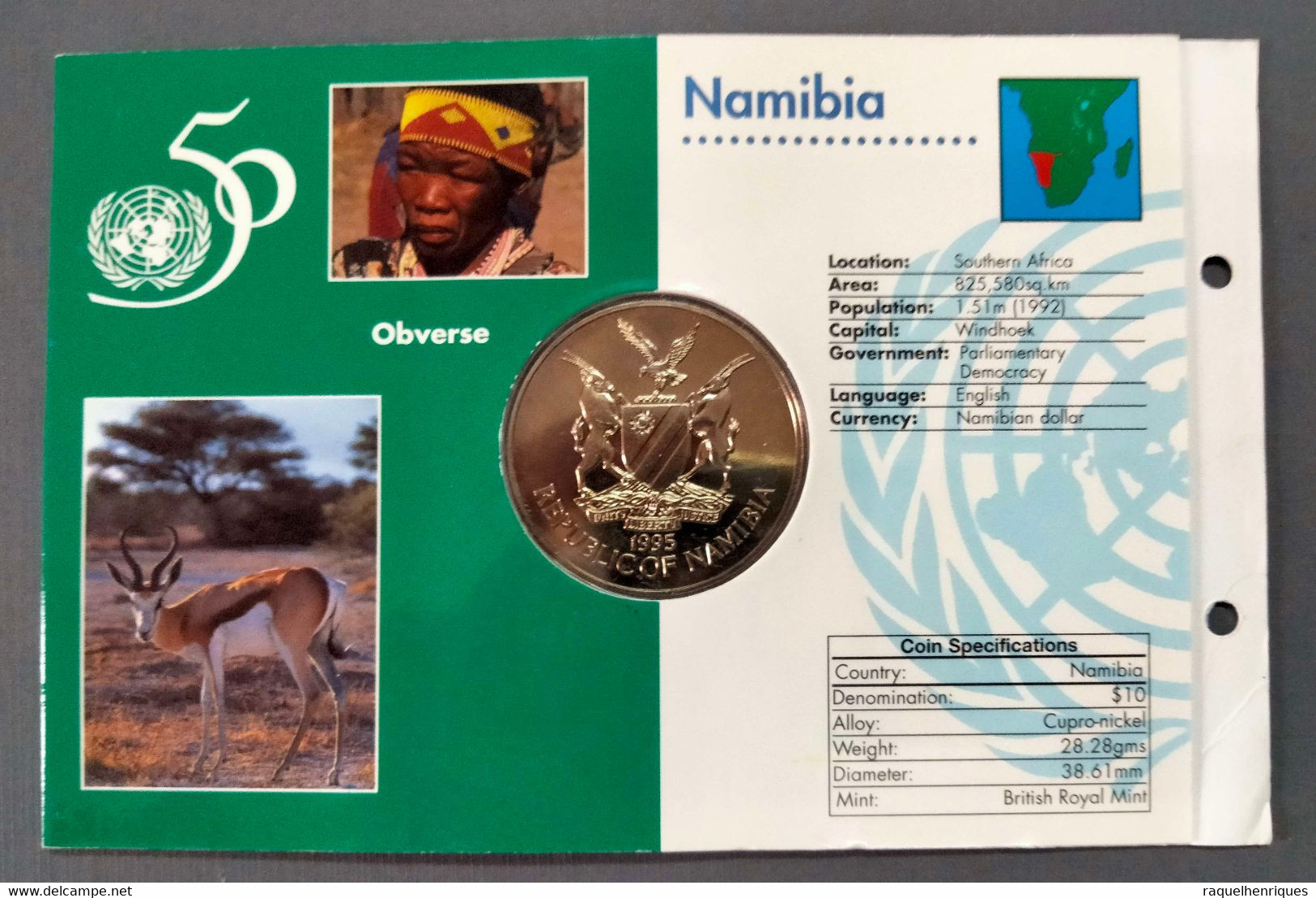 NAMIBIA 10 DOLLARS 1995 KM#9 United Nations - 50 Years CARD BU (CRL5#10) - Namibie