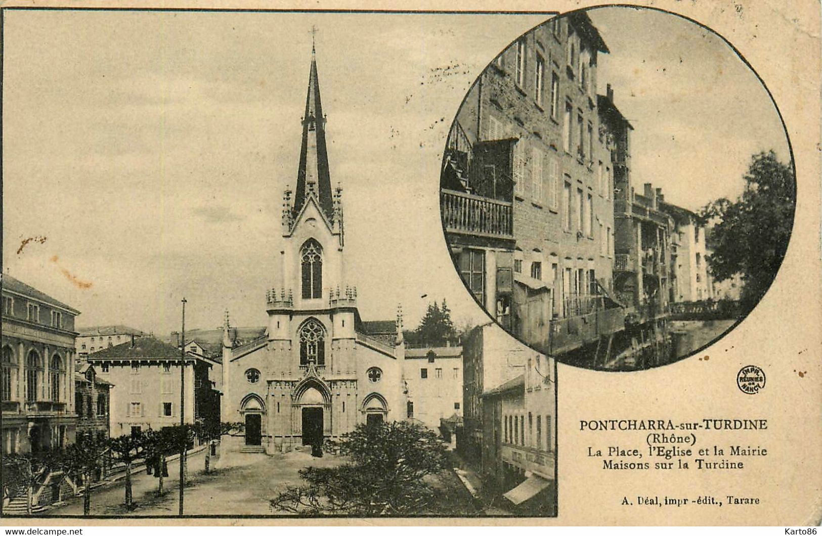 Pontcharra Sur Turdine * La Place , L'église Et La Mairie - Pontcharra-sur-Turdine