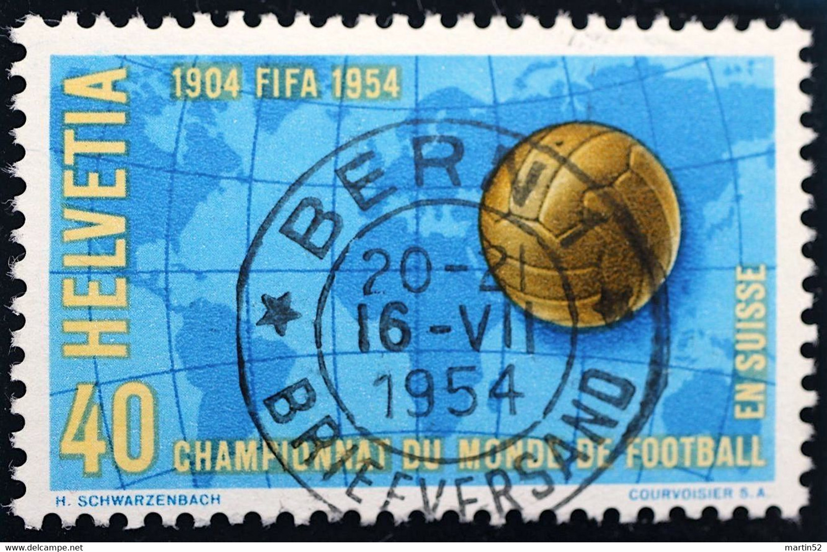 Schweiz Suisse 1954: Coupe FIFA / Fussball-WM Bern Zu 319 Mi 596 Yv 547 Mit Voll-Stempel BERN 16.VII.1954 (Zu CHF 6.00) - 1954 – Suisse