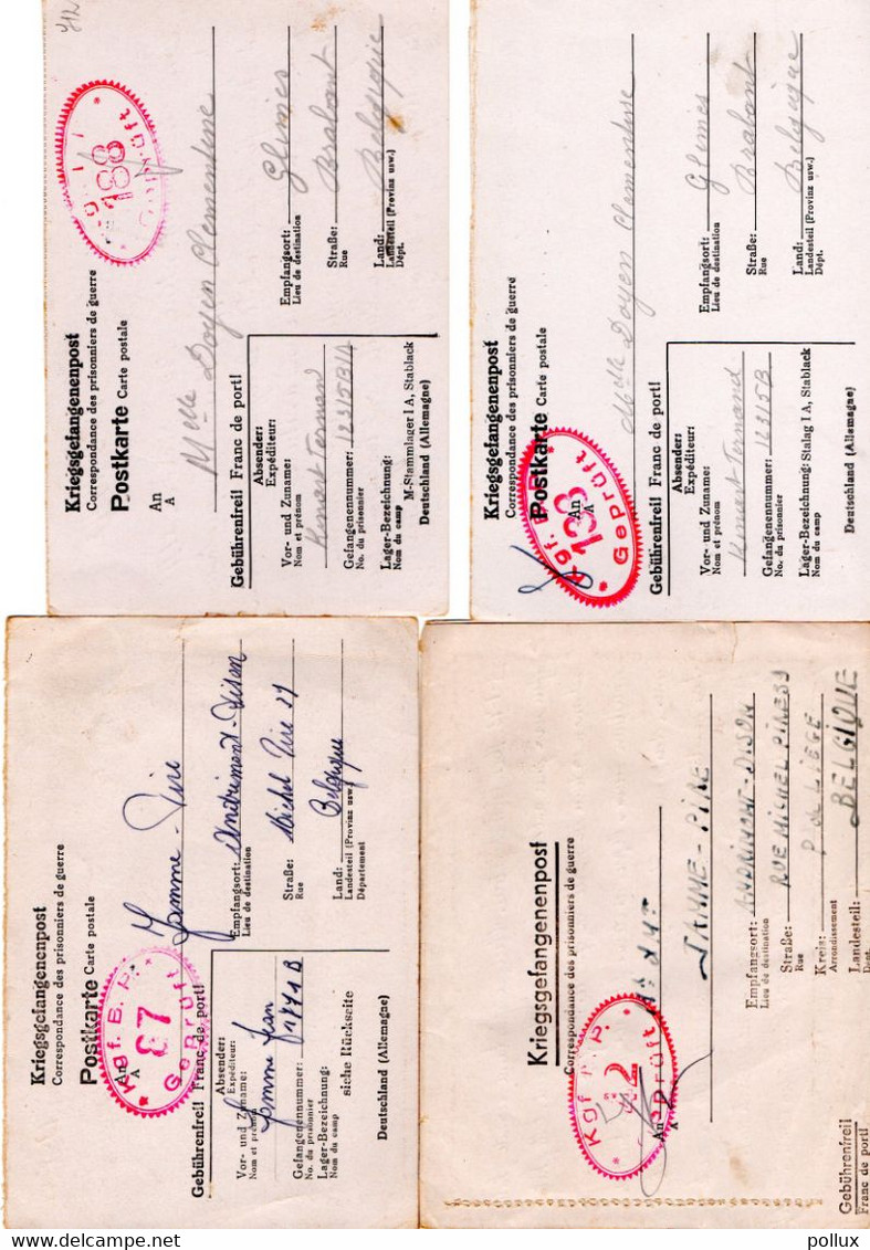 4 Formulaires Kriegsgefangenenpost Prisonnier Belge Guerre 1940/45 Stalag I A  + Censures PRIX FIXE - Documents