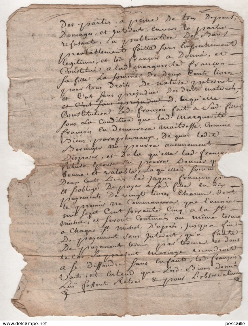 LOZERE - CONTRAT DE MARIAGE 1758 ST JULIEN DU TOURNEL VAREILLES - JEAN BERINGER / MARGUERITE FRANCOIS DU MAS D'ORCIERES - Manuscripts