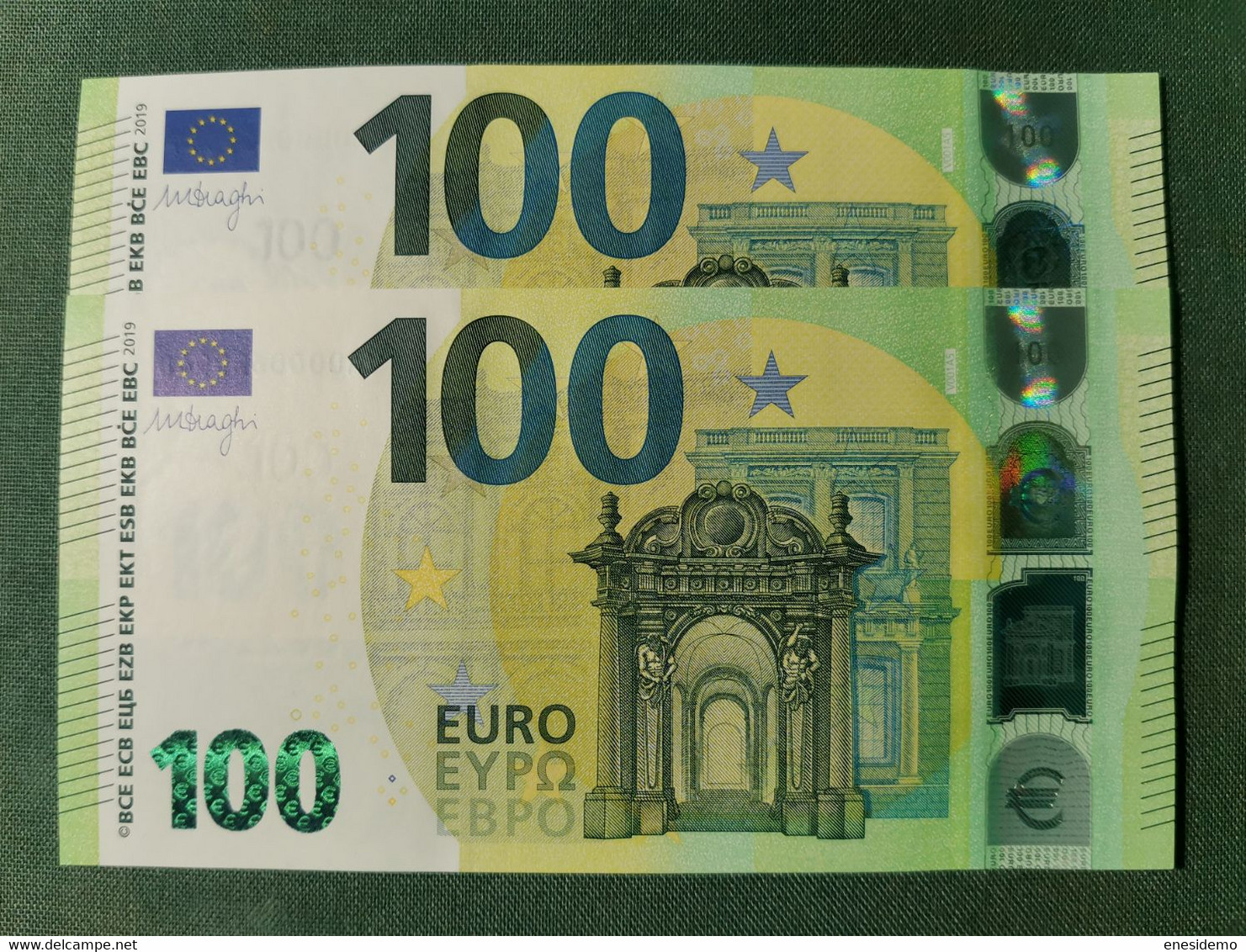 100 EURO SPAIN 2019 DRAGHI V001A5 VA0000 RARE VERY LOW SERIAL NUMBER CORRELATIVE COUPLE UNCIRCULATED PERFECT - 100 Euro