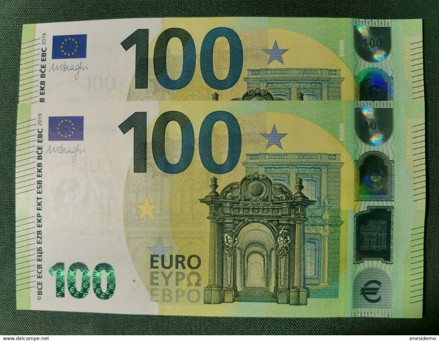 100 EURO SPAIN 2019 DRAGHI V001A5 VA0000 RARE VERY LOW SERIAL NUMBER CORRELATIVE COUPLE UNCIRCULATED PERFECT