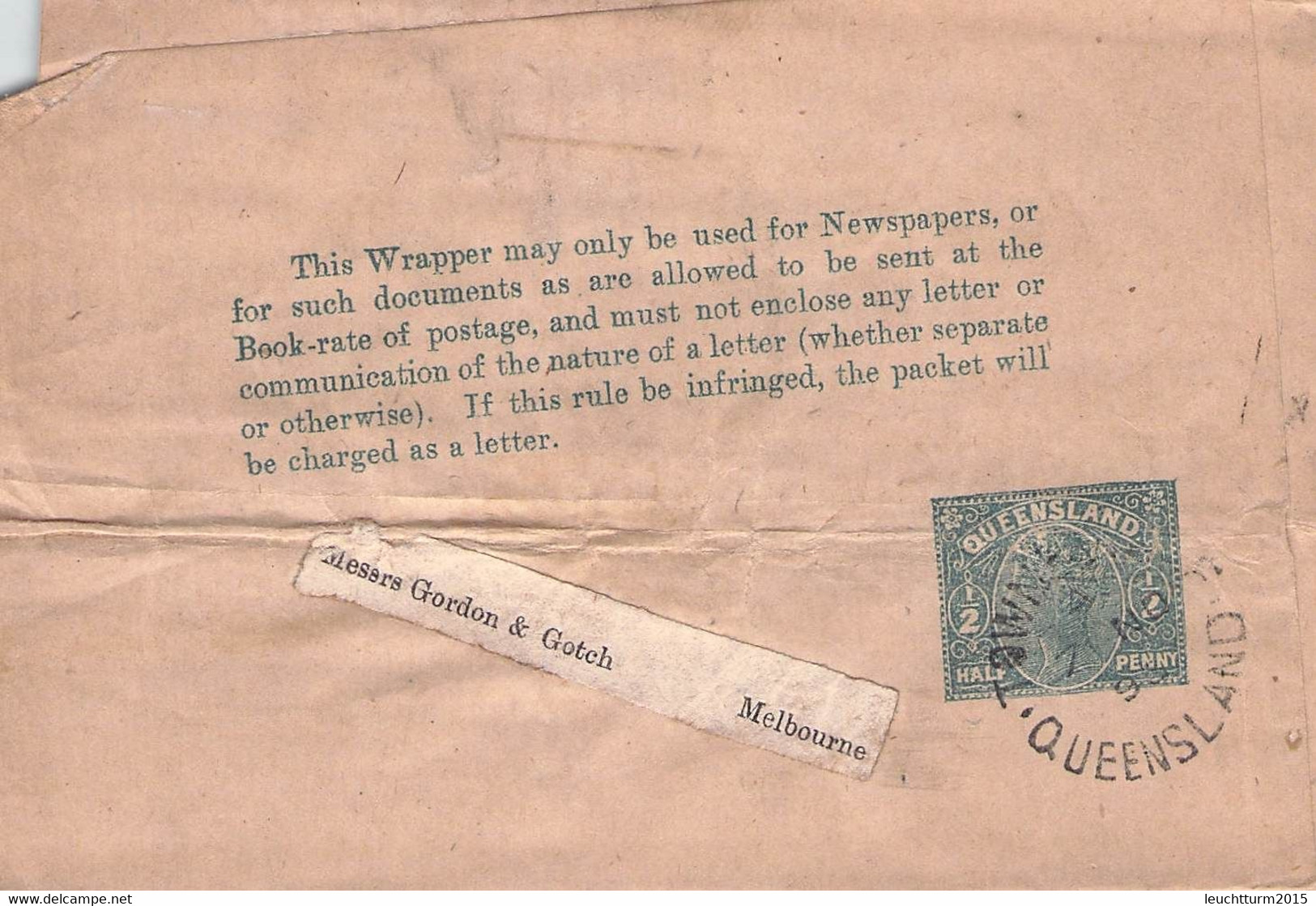 QUEENSLAND - WRAPPER 1/2 PENNY 1895 > MELBOURNE / GR123 - Cartas & Documentos