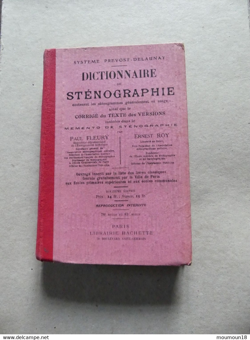 Dictionnaire De Sténographie Fleury Roy Système Prevost-Delaunay Douzième édition - Wörterbücher