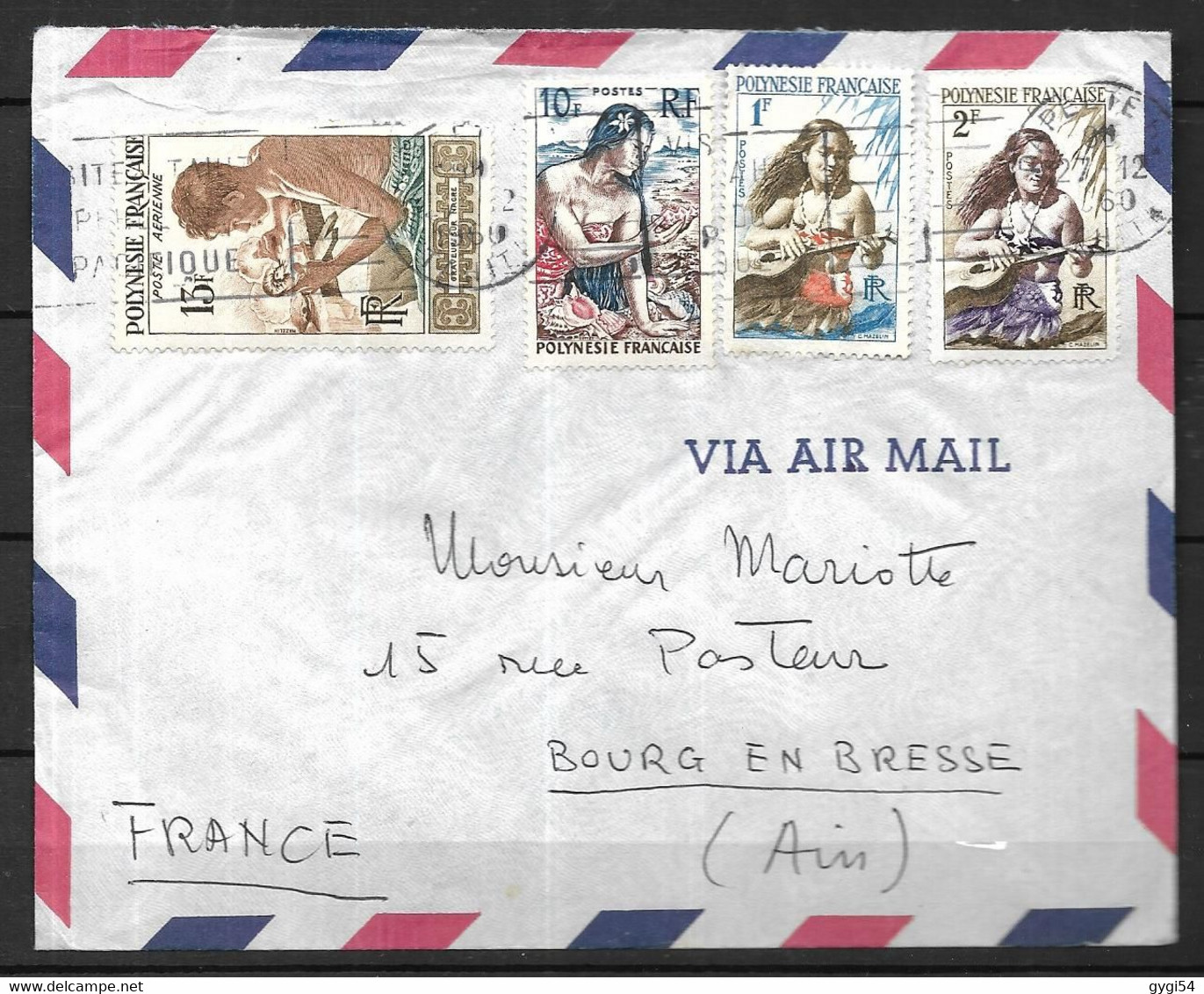 Polynésie Française Lettre  Par Avion 1960 Pour Bourg En Bresse - Brieven En Documenten