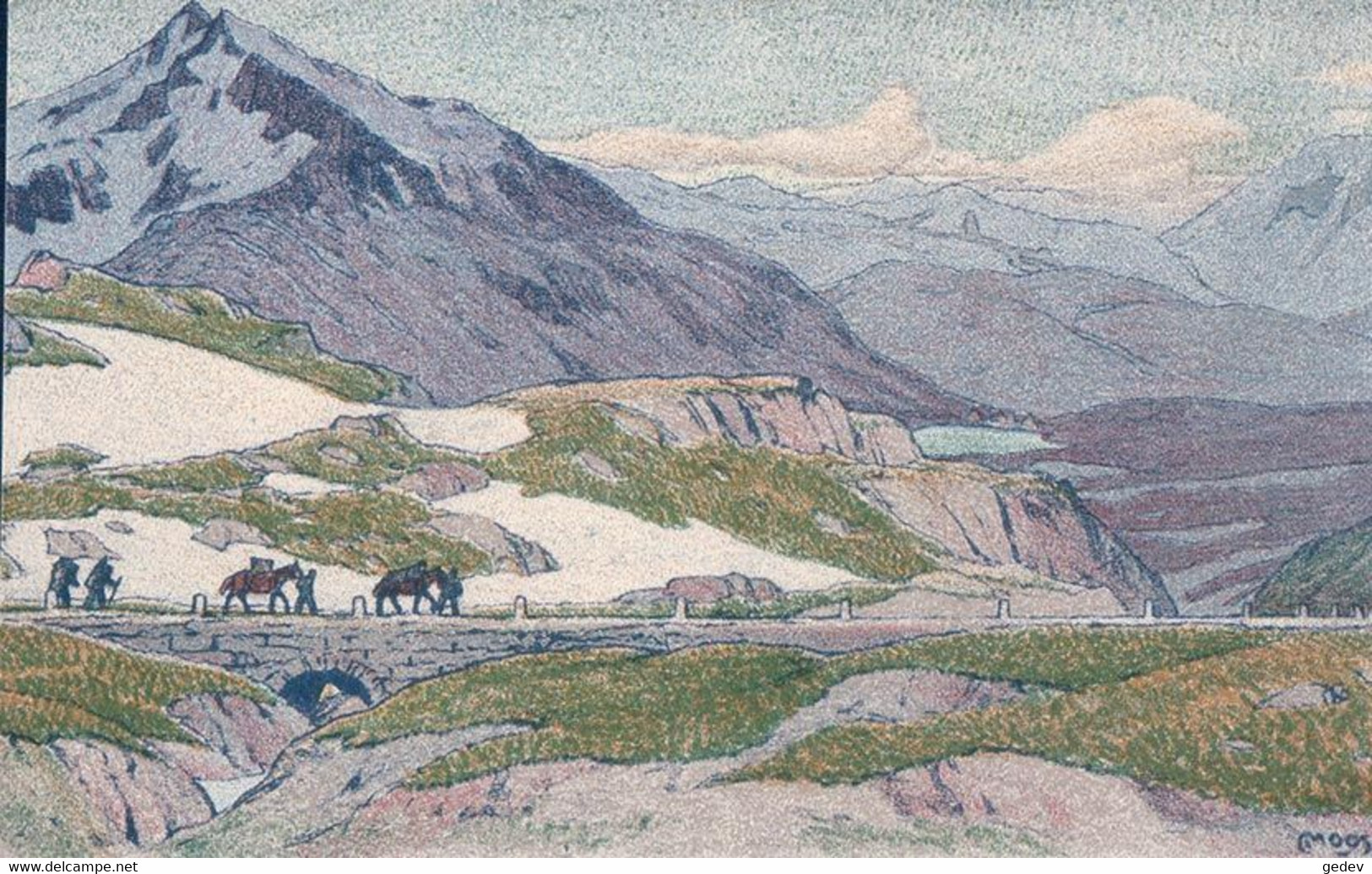 Moos Karl, Passo Del Gottardo, Transport Militaire à Dos De Mulets, Carte Pro Juventute, Litho (2813) - Moos, Carl