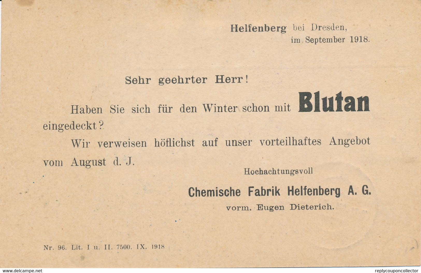NIEDERPOYRITZ  -  1918  ,  Perfins / Firmenlochung  -  Chemische Fabrik Helfenberg A.G.  -  Karte Nach Saar-Buckenheim - Covers & Documents