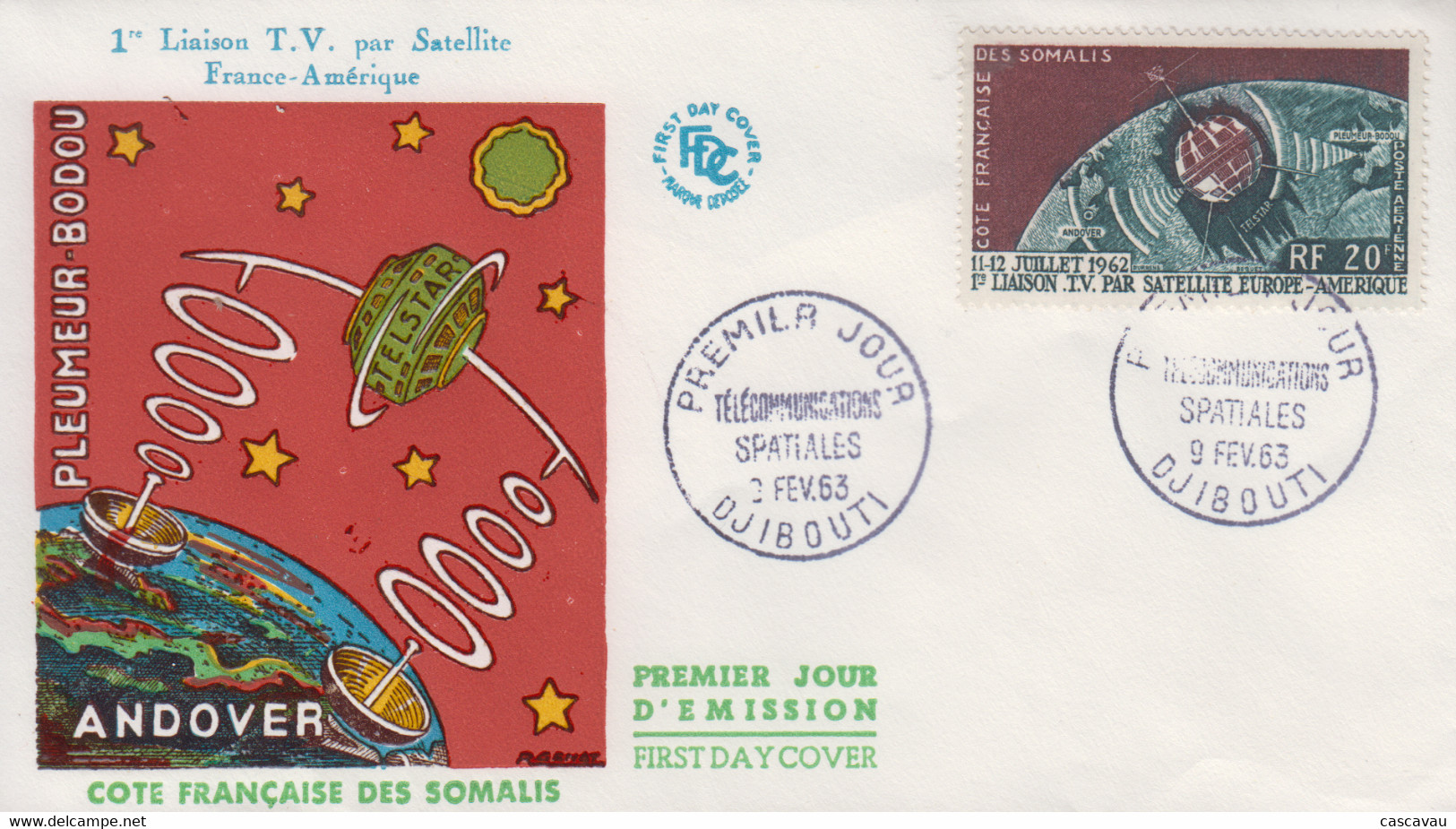 Enveloppe  FDC  1er  Jour   COTE  FRANCAISE  DES  SOMALIS   Télécommunications  Spatiales   1963 - Otros & Sin Clasificación