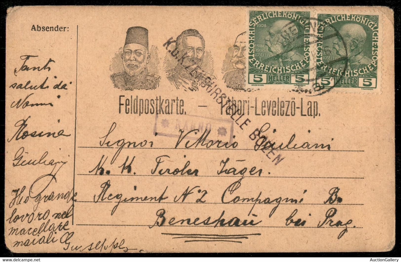 Antichi Stati Italiani - Lombardo Veneto - Territori Italiani D'Austria - Nanno (P.ti 8) - Cartolina Postale Per Praga D - Autres & Non Classés