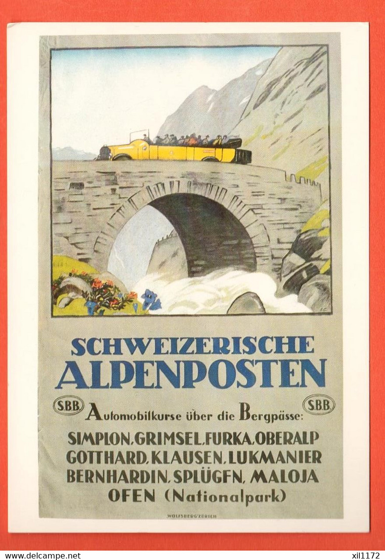 ZQB-03  Schweizerische Alpenposten Bus Postal, Car, Postauto, REpro D'affiche Grand Format Non Circulé - Risch-Rotkreuz