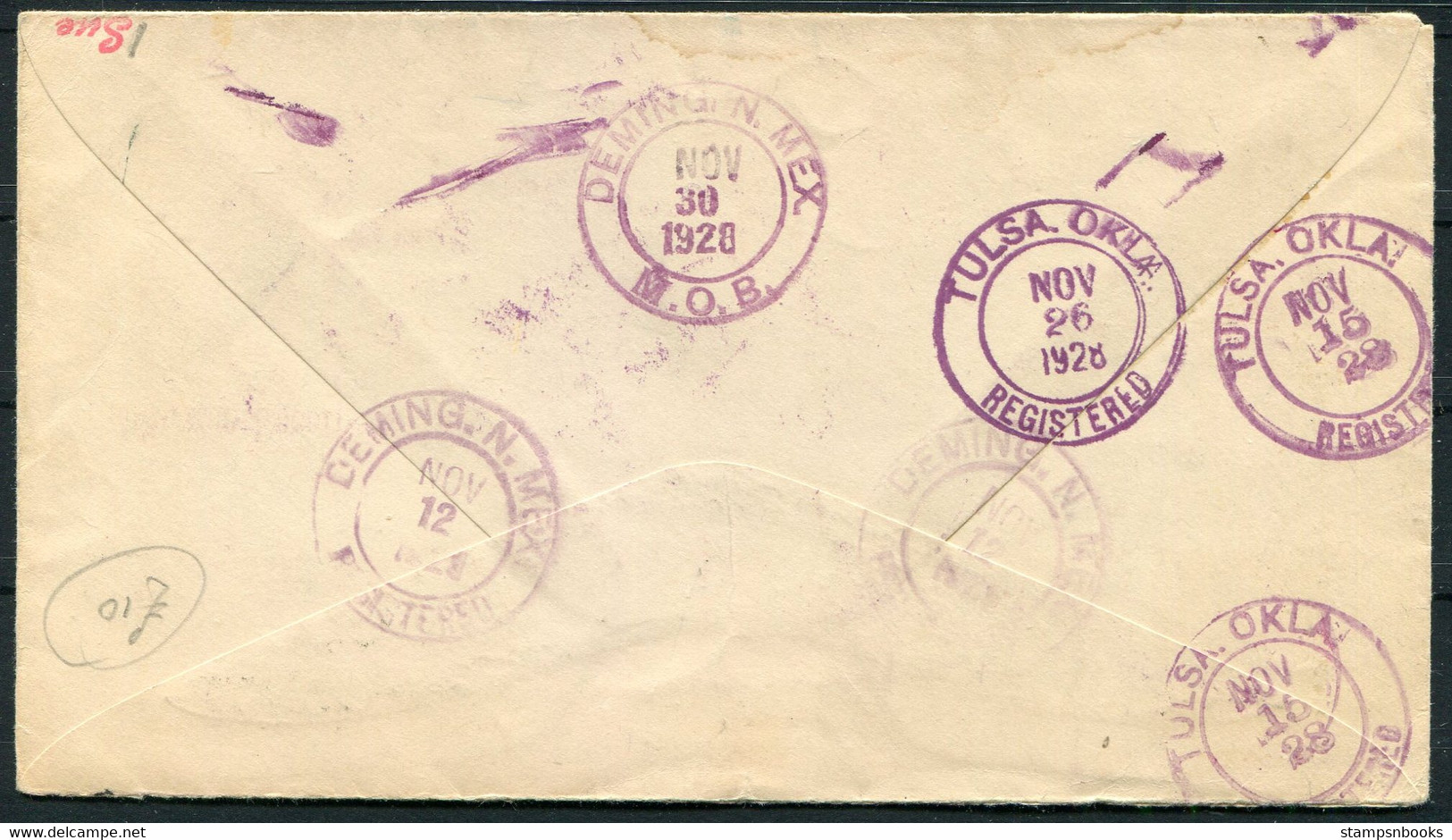 1928 USA Deming, New Mexico, Masonic Hall Cover - Tulsa Oklahoma. Redirected Unclaimed "Remailed After Delivery" - Covers & Documents