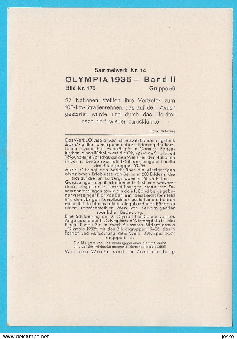 OLYMPIC GAMES BERLIN 1936 - CYCLING - German Vintage Card * Cyclisme Radsport Radfahren Ciclismo Bicycle Vélo - Trading Cards