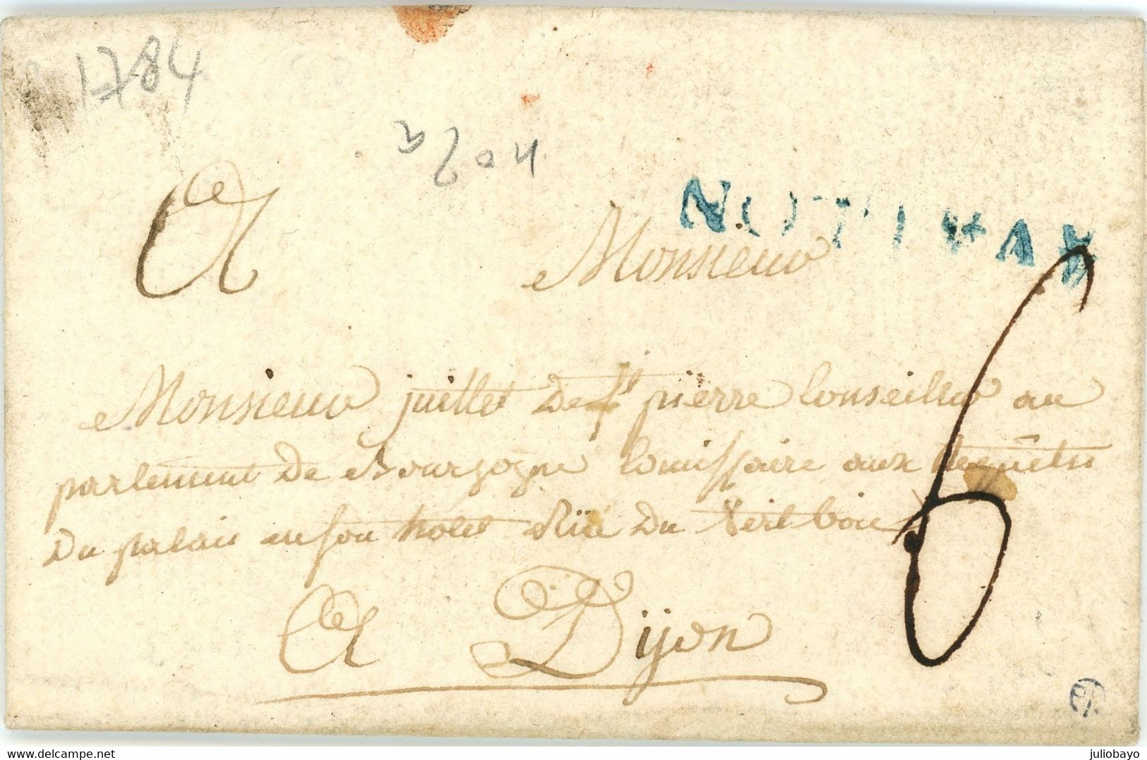 Promo 26 Aout 1784 Lettre Avallon Bleu Taxe 6  Vers Dijon,ind 19 - 1701-1800: Precursors XVIII