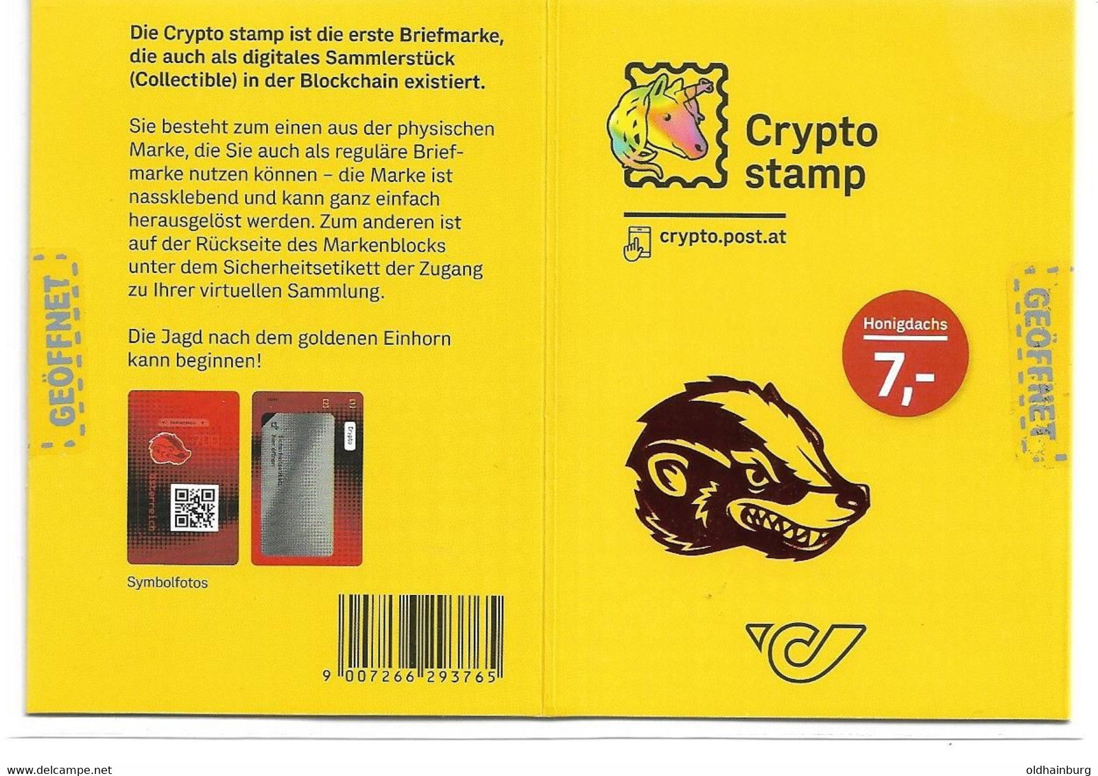 3160h: Krypto- (Crypto-) Ausgabe 2020, Honigdachs- Blau, ** Im Folder (beidseitig Gescannt), Auflage 7.980 Stück - Andere & Zonder Classificatie