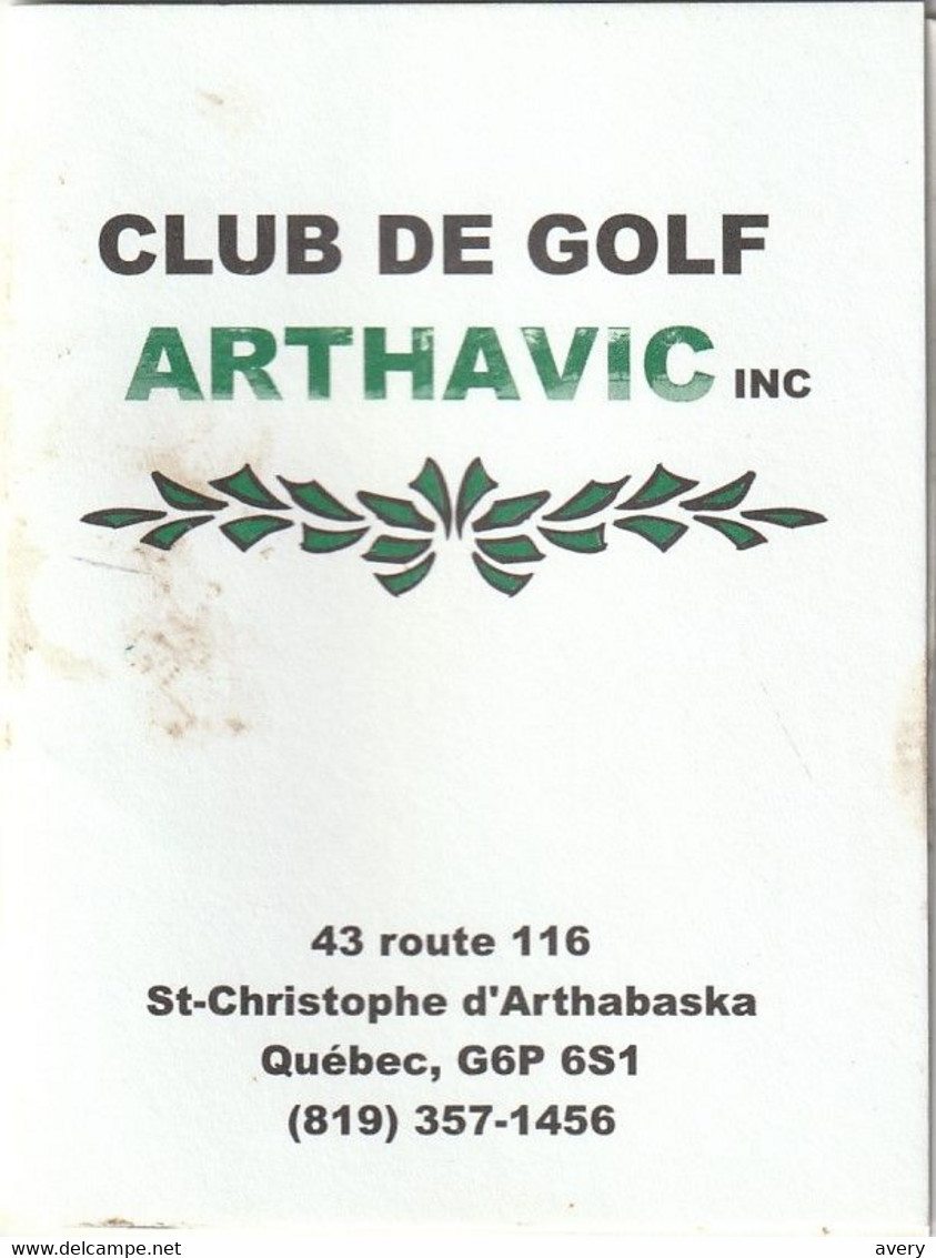 Golf Score Card  Carte De Golf Golf Arthavic St-Christophe D'Arthabaska, Quebec 43 Route 116 - Sonstige