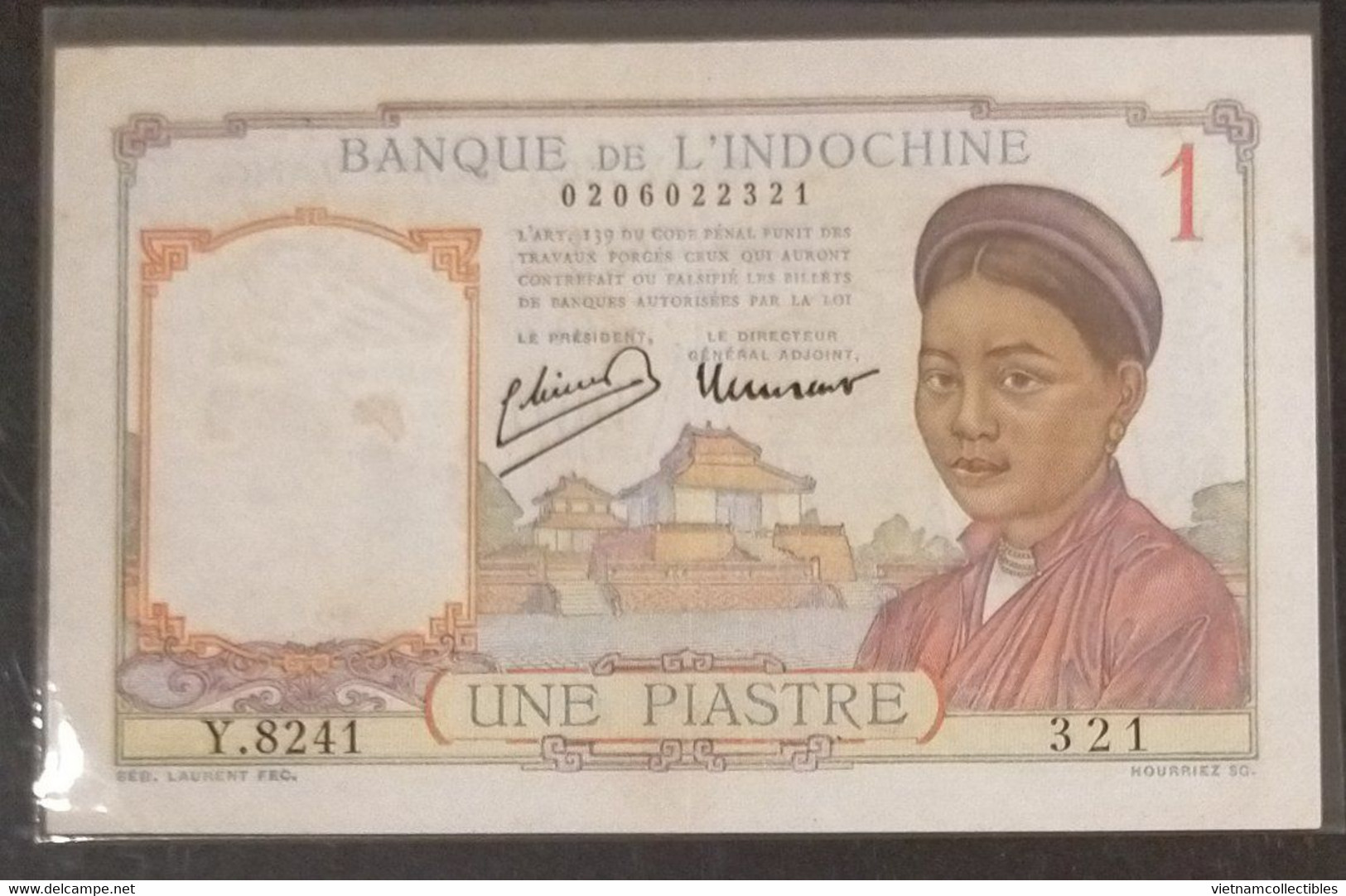 Indochina Indo China Indochine Vietnam Cambodia 1 Piastre AU Banknote Note Billet 1932-49 - Pick # 54c Old Laos Text - Indochine