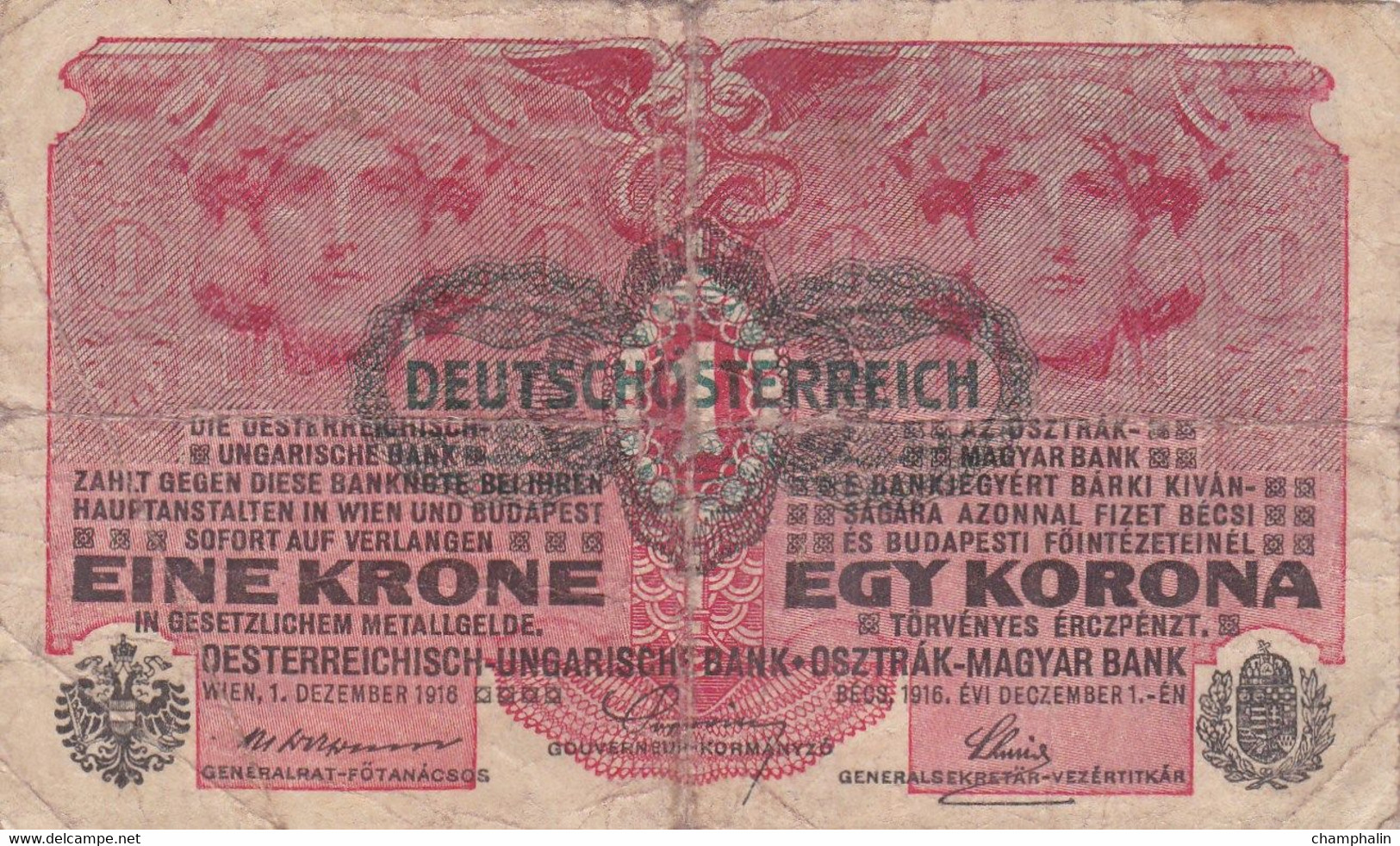 Autriche - Billet De 1 Krone Surchargé Deutschösterreich - 1er Décembre 1916 (1919) - P49 - Austria