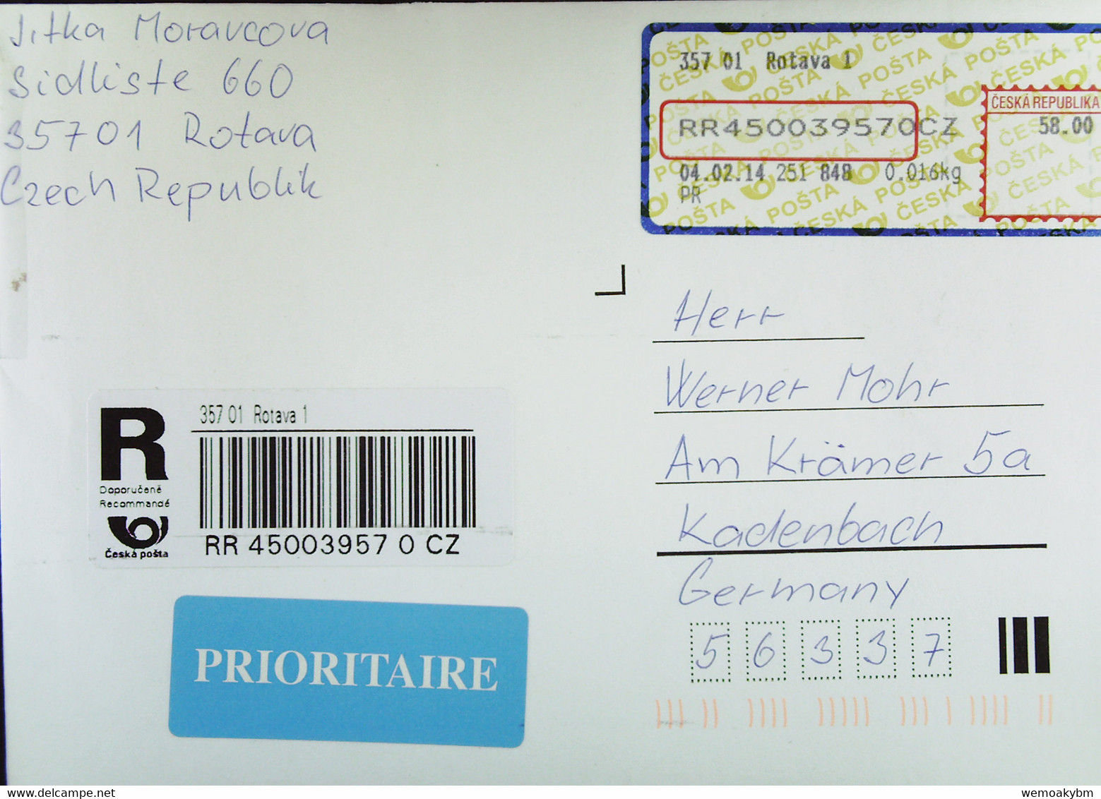 Tschechien: Einschreib-Brief Aus Rotava (CZ) Vom 04.02.2014 Nach GERMANY - Lettres & Documents