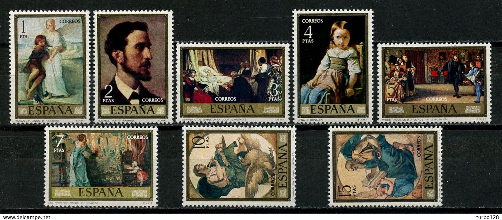 ESPAGNE 1974 N° 1858/1865 ** Neufs MNH Superbes C 2 € Journée Du Timbre Tableaux Paintings Tobie Et L'Ange Rosales Saint - Nuovi