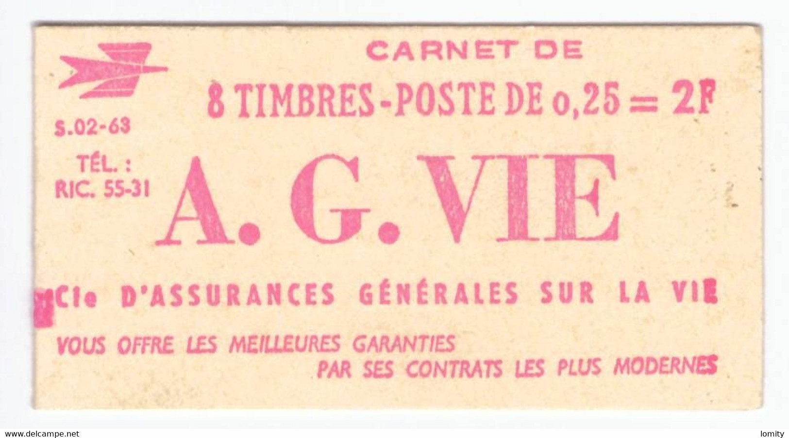 FRANCE CARNET N° 1263-C1 ** Série 02-63. 0,25 Marianne De Decaris (II). Pub A.G.VIE.  Cote YT 50 € - Sonstige & Ohne Zuordnung