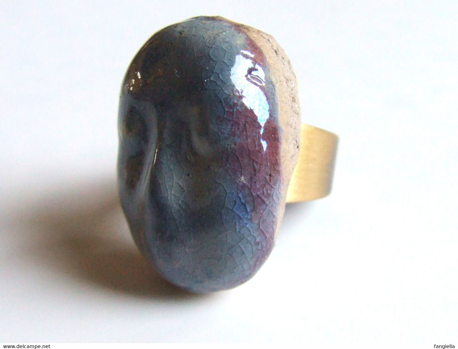 Bague Céramique Artisanale, Bague Visage, Bijou De Créateur, Céramique Raku, Bague Bleu, Artisanat Français, Cadeau Or - Bagues