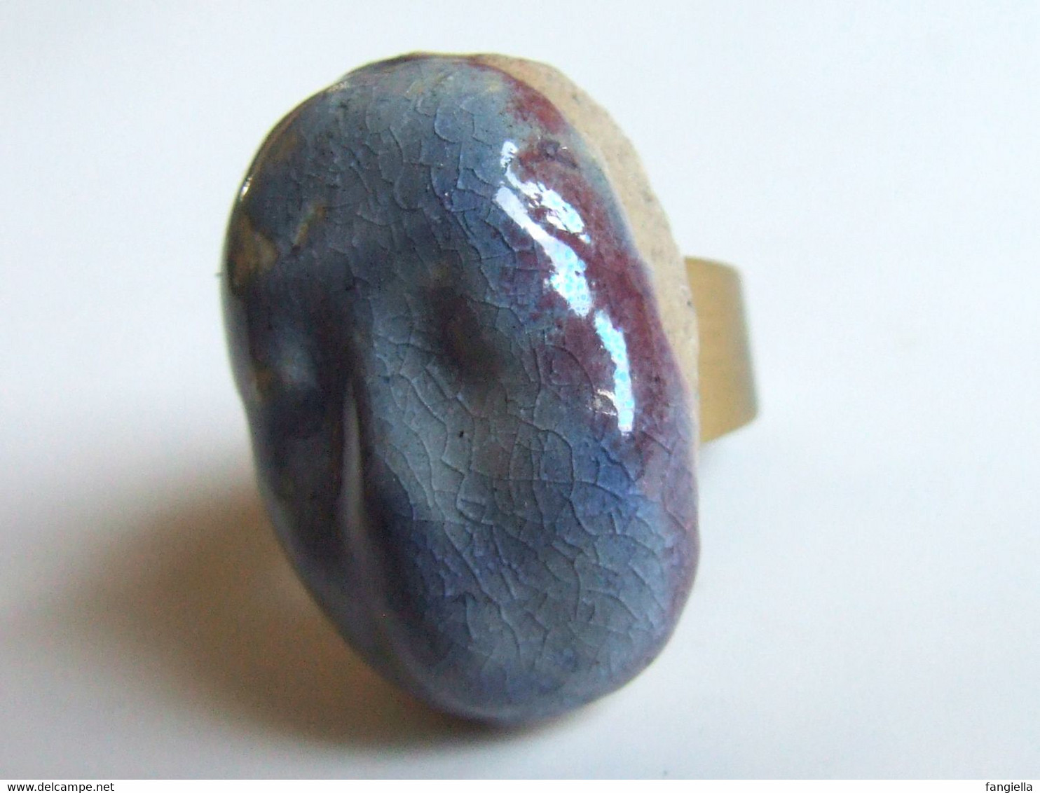 Bague Céramique Artisanale, Bague Visage, Bijou De Créateur, Céramique Raku, Bague Bleu, Artisanat Français, Cadeau Or - Bagues