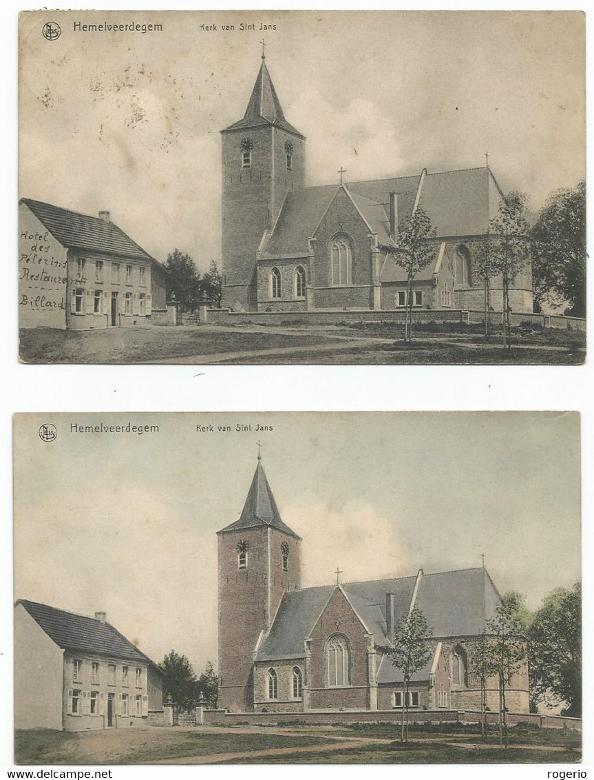 Hemelveerdegem - Kerk Van Sint Jan - 2 Kaarten - 1913 - Deftinge - Ophasselt - Schendelbeke - Nederboelare - Steenhuize - Otros & Sin Clasificación