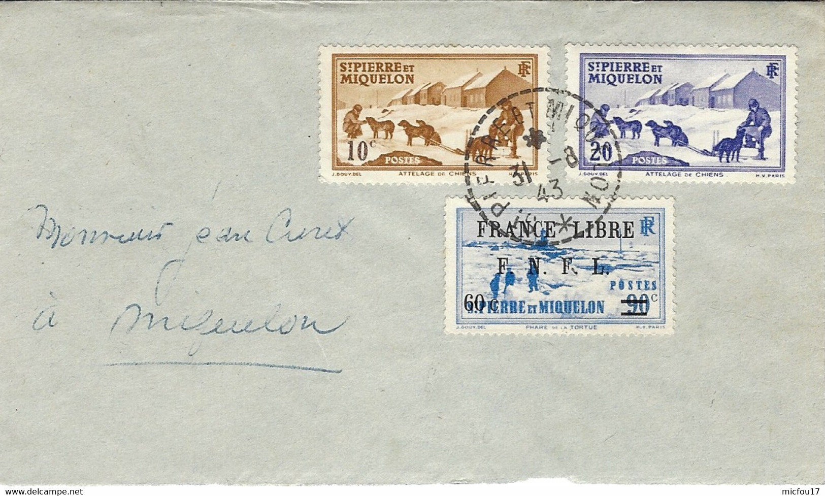 1943- Enveloppe Courrier Intérieur à 90 C Dont N° 276  FRANCE LIBRE - Lettres & Documents