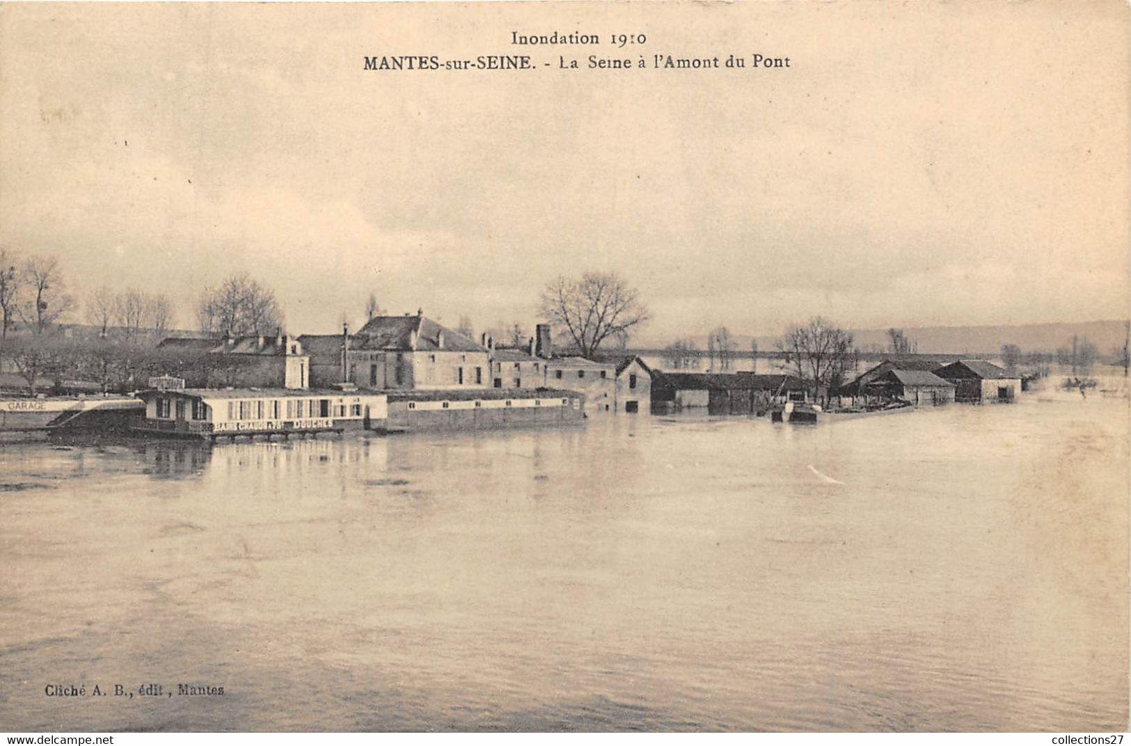 78-MANTES-SUR-SEINE-INONDATION 1910 LA SEINE A L'AMONT DU PONT - Mantes La Jolie