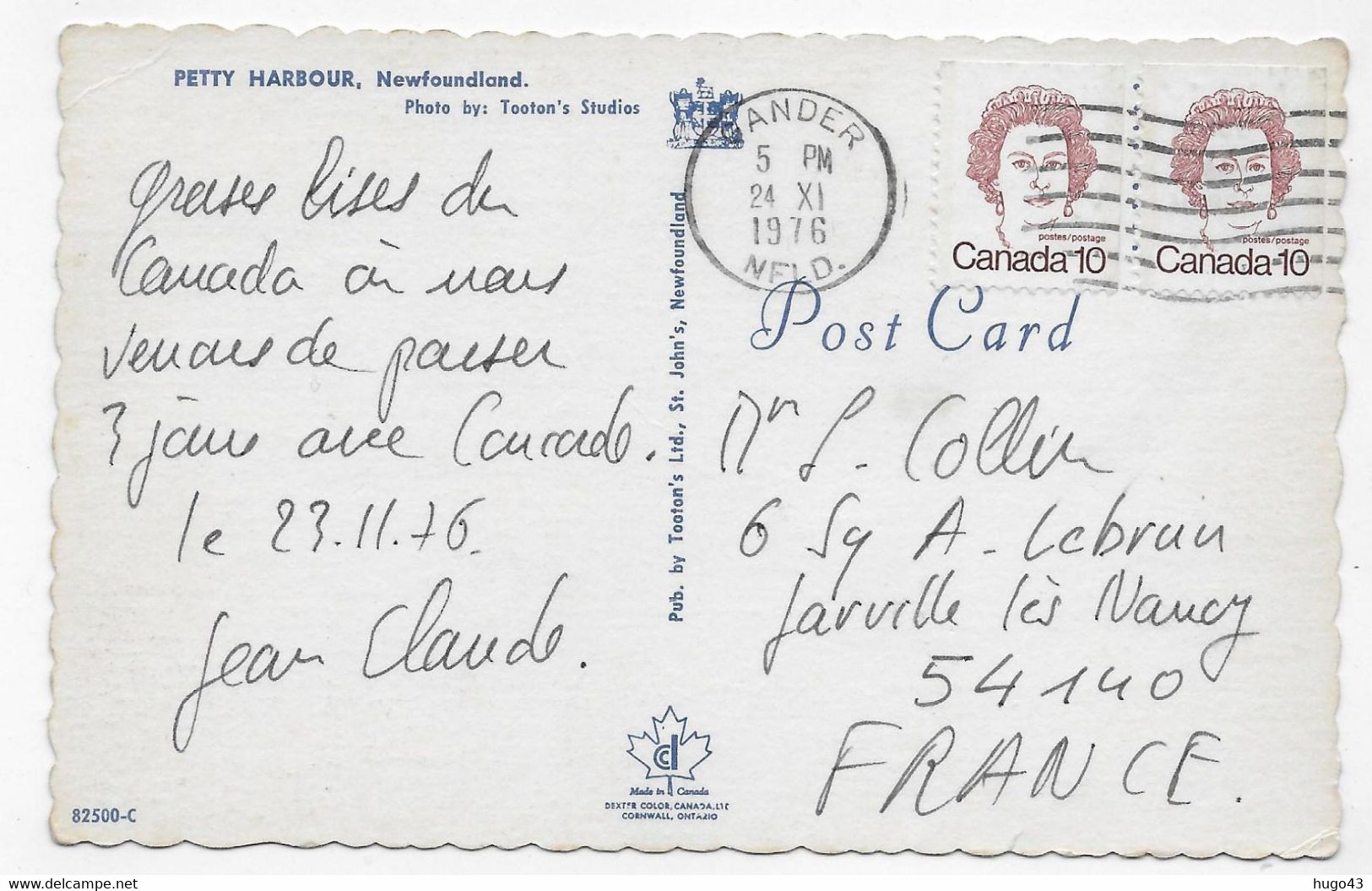 (RECTO / VERSO) PETTY HARBOUR EN 1976 - CANADA - NEWFOUNDLAND - BEAUX TIMBRES - FORMAT CPA - Altri & Non Classificati