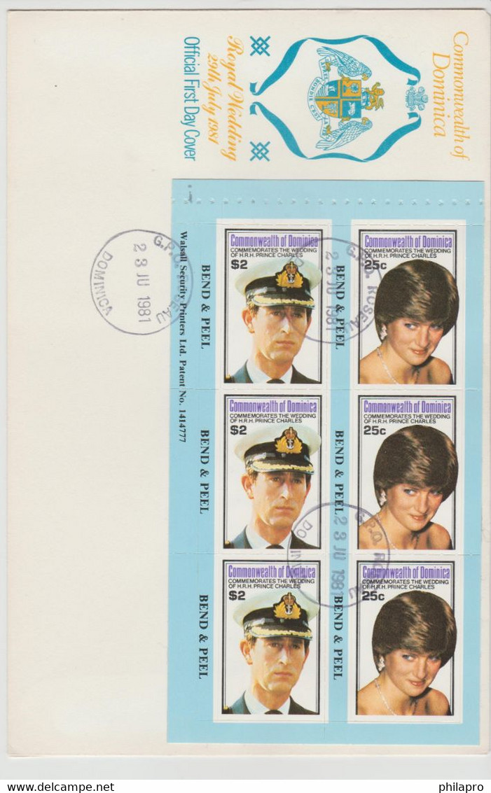 DOMINIQUE + FALKLAND  ROYAL  WEDDING 1981 CHARLES + DIANA  FDC   See 3 Scans  Réf  642 T - Dominica (...-1978)