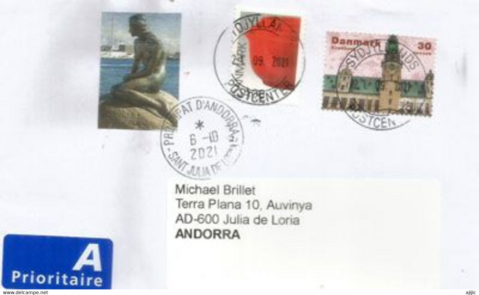 2021. Château De Kronborg   Patrimoine Mondial De L'UNESCO, Lettre Danemark Adressée Andorra - Covers & Documents