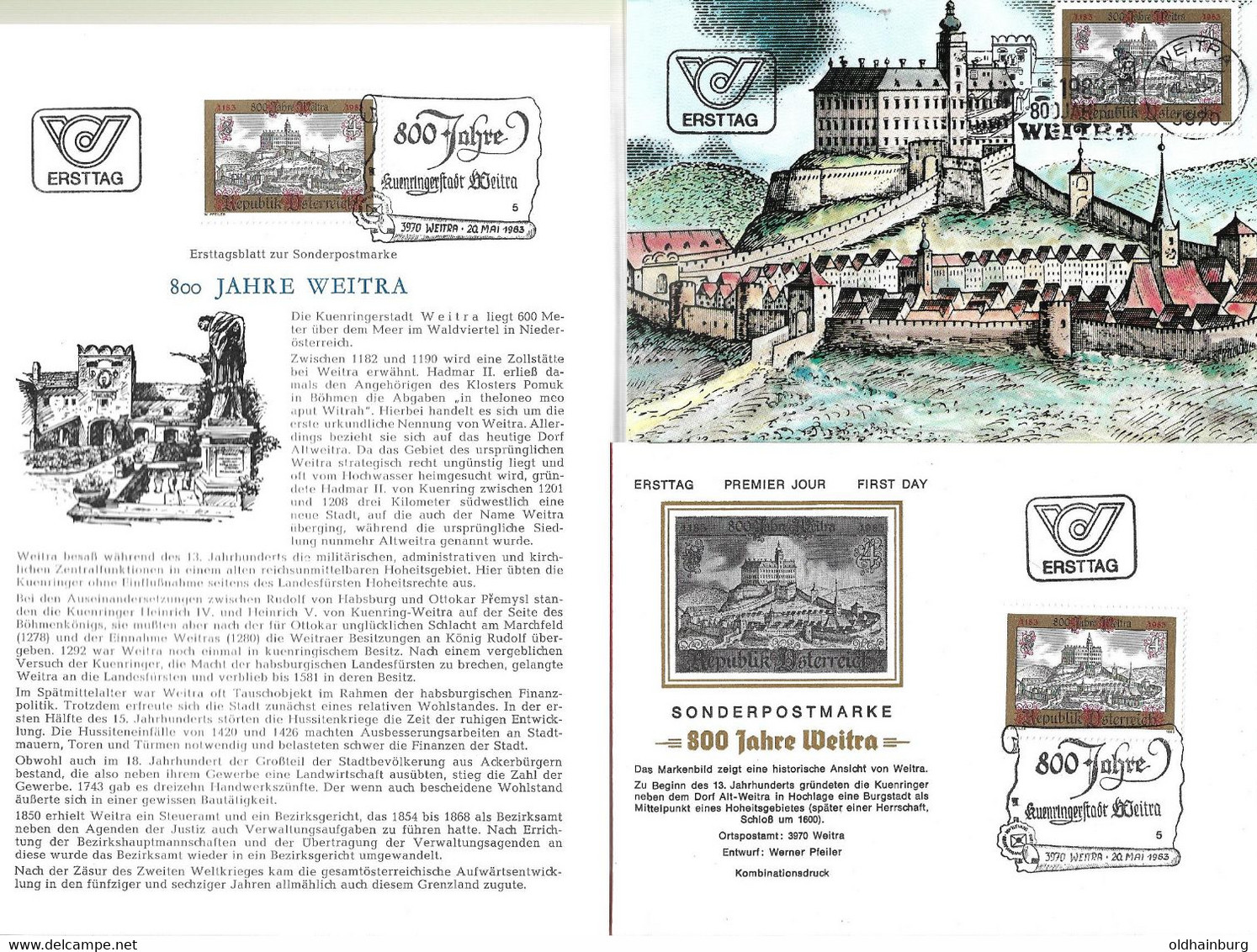 3170i: Heimatsammler 3970 Weitra, Beleglot Zur Stadtmauer- Sondermarke Mit Den Verausgabten Sonderstempeln - Weitra