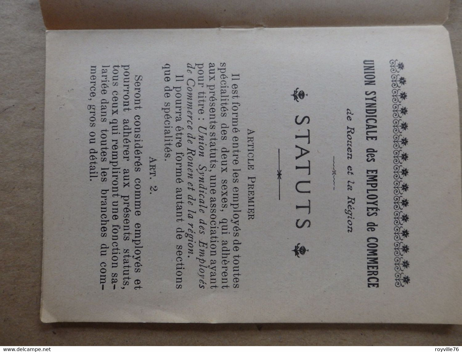 Statuts Confédération Générale Du Travail Union Syndicale Des Employés De Commerce De Rouen Et Sa Région (76). - Wetten & Decreten