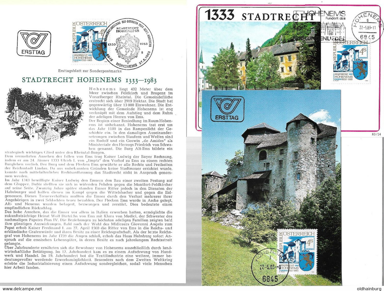 3170k: Heimatsammler 6845Hohenems, Beleglot Zur Ruine Burg Glopper- Sondermarke Mit Den Verausgabten Sonderstempeln - Hohenems