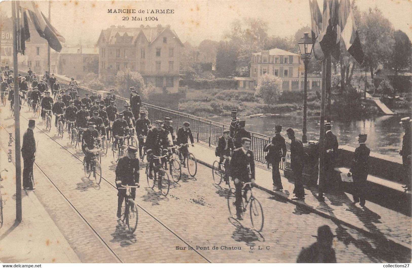 78-CHATOU-SUR LE PONT DE CHATOU - MARCHE DE L'ARMEE 29 MAI 1904 - Chatou