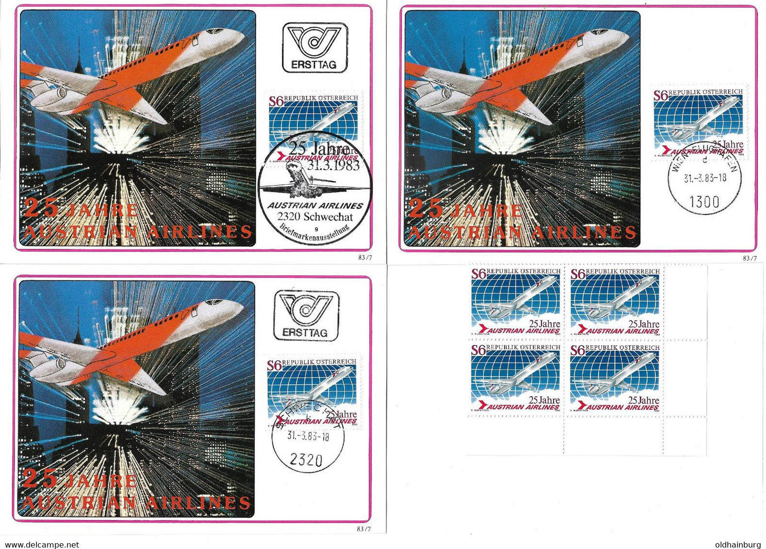 3170q: Die Stempelserie 3 Sonderstempel Austrian Airlines, Plus ** Viererblock - Bruck An Der Leitha