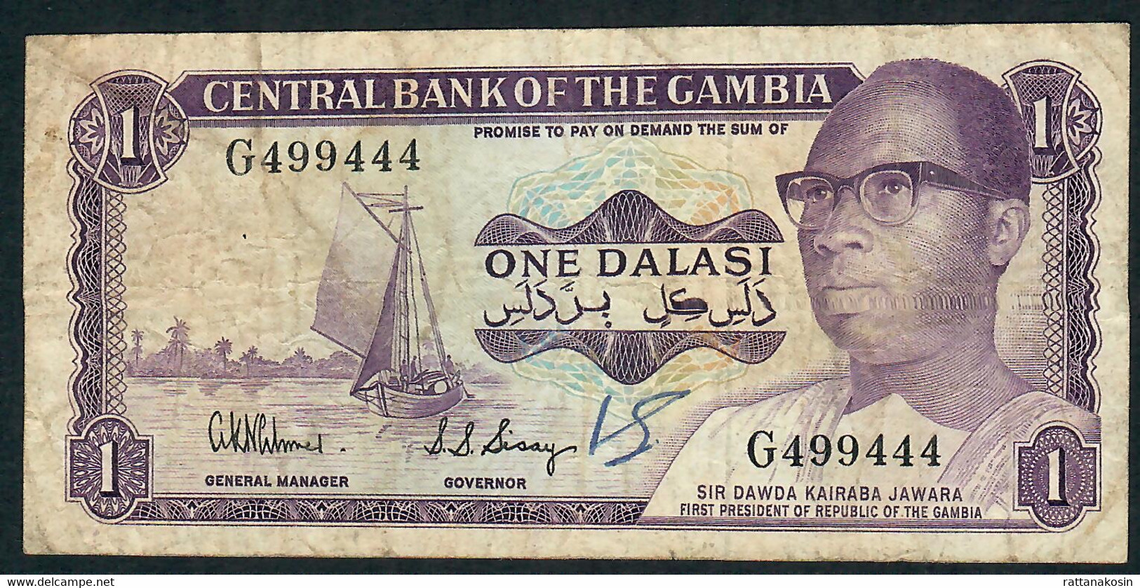 GAMBIA P4d 1 DALASI 1971 Signature 4 FINE - Gambia